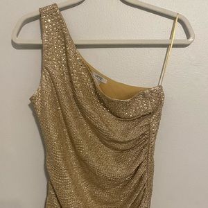 Caché Gold Rhinestone one shoulder ladies top.